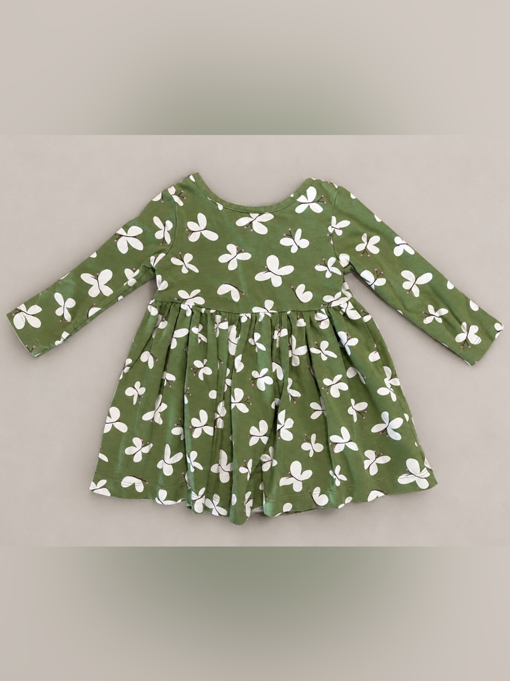 Hanna Andersson Long Sleeve Skater Dress & Leggings - Olive, Off-White & Pink